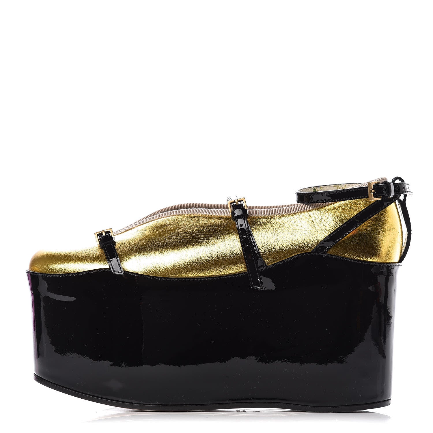 Gucci Metallic Nappa Patent Hannelore Detachable Platform Sandals 35.5 Gold 1 of 17