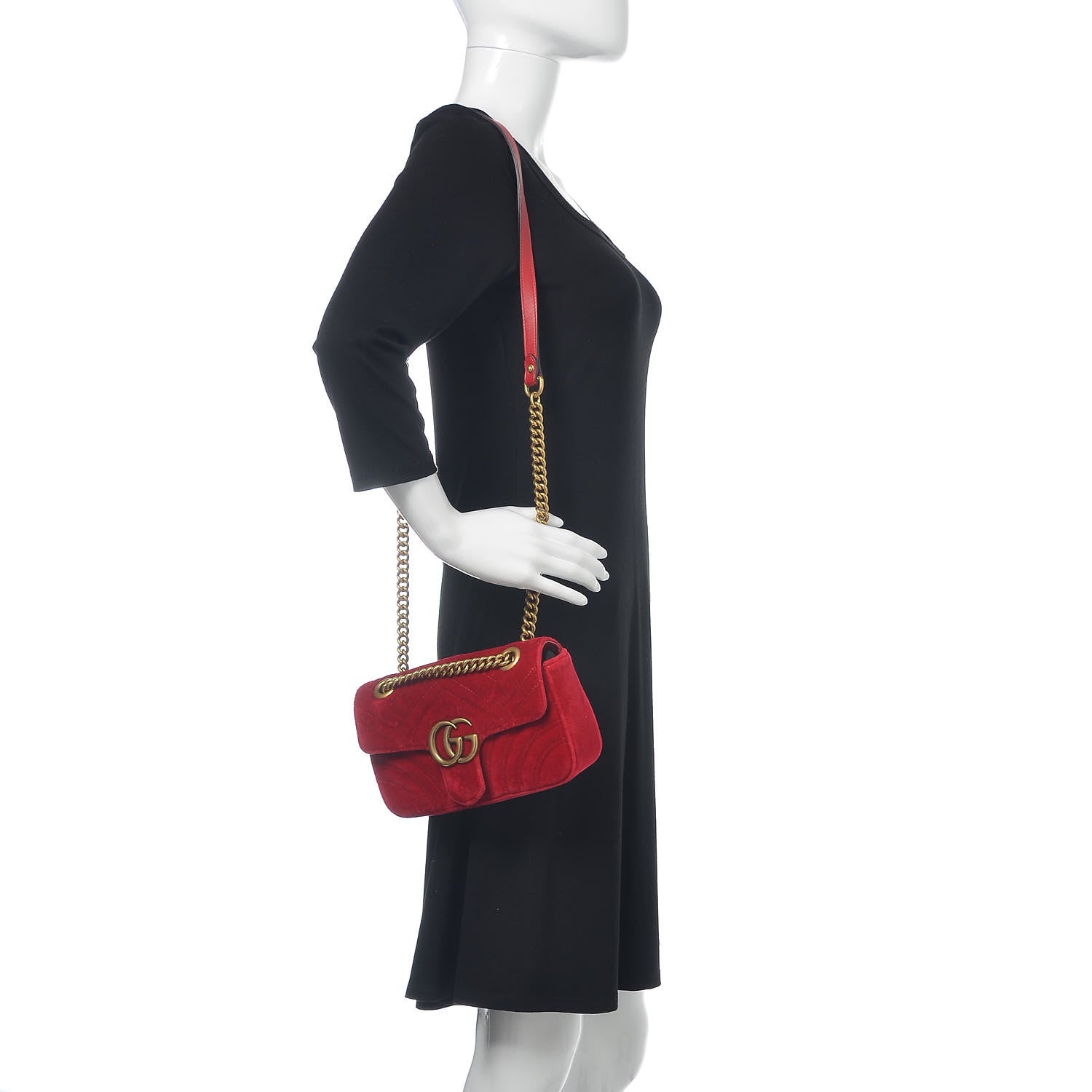 Gucci Velvet Matelasse Mini GG Marmont Shoulder Bag Hibiscus Red 2 of 10