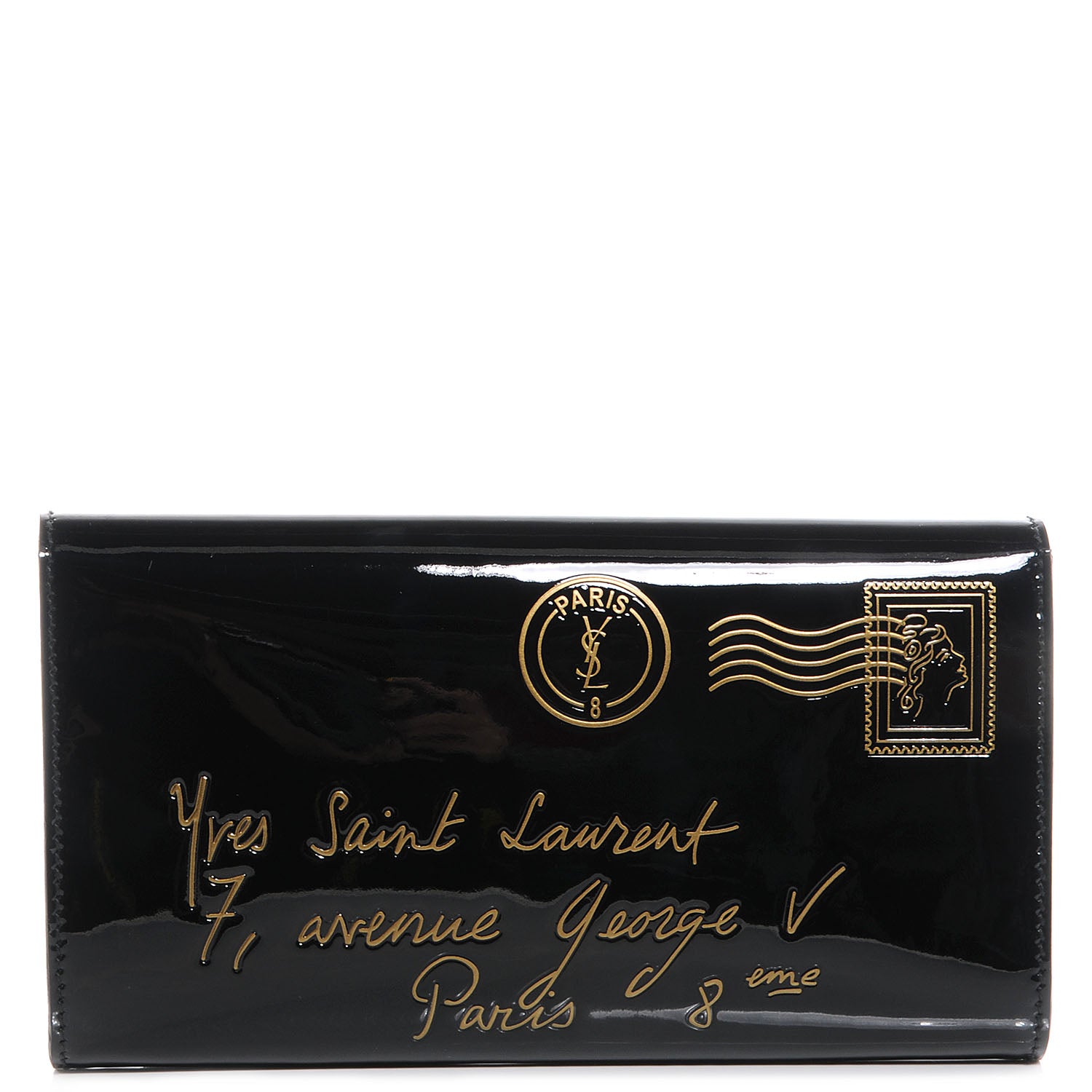 Saint Laurent Patent Y-Mail Clutch Black 1 of 7