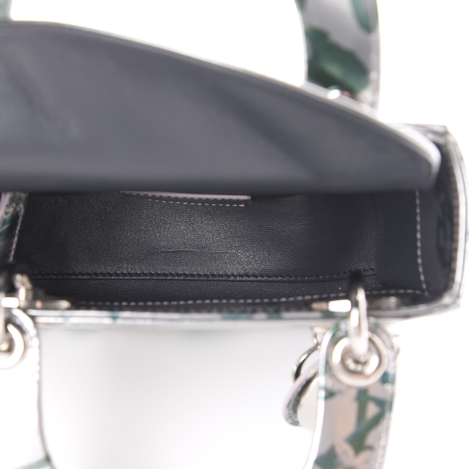Christian Dior Metallic Calfskin Cherry Blossom Print Mini Lady Dior Silver 4 of 9