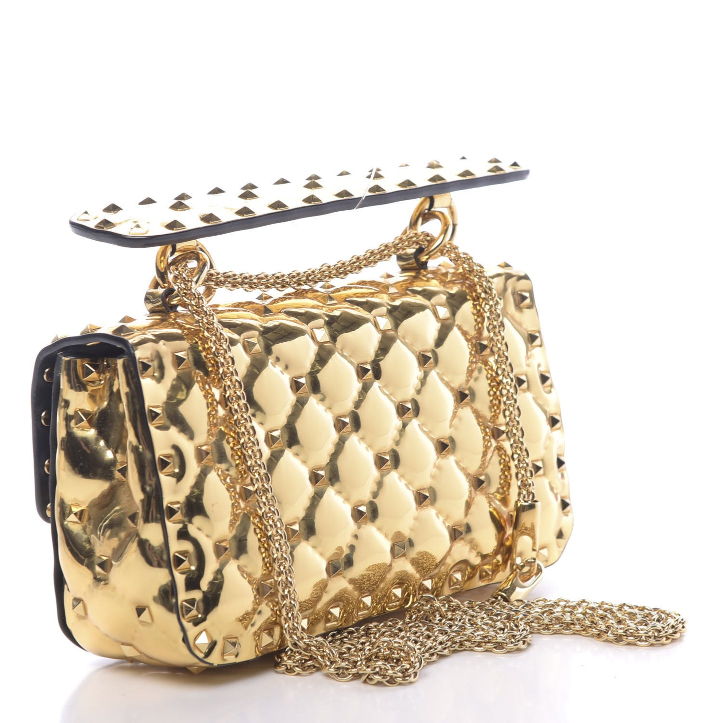 Metallic Patent Small Rockstud Spike Shoulder Bag Gold