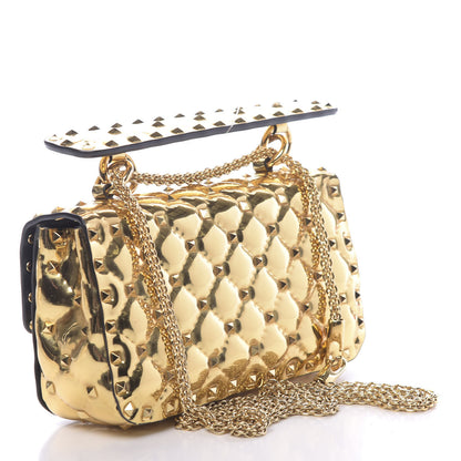 Valentino Garavani Metallic Patent Small Rockstud Spike Shoulder Bag Gold 3 of 11