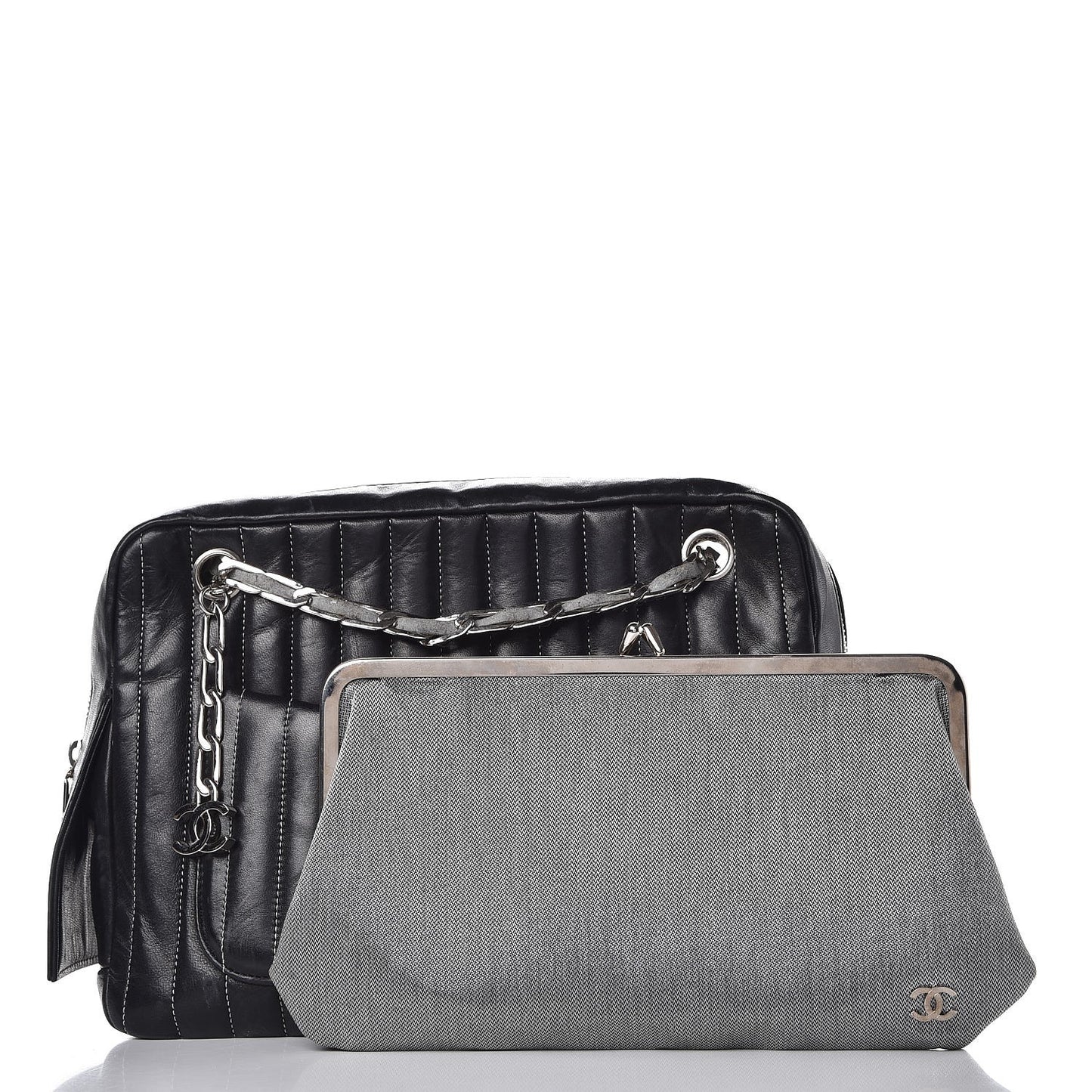 Lambskin Vertical Quilted Mademoiselle Small Camera Case Black