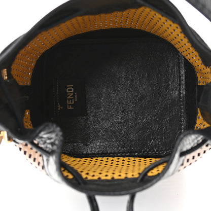 Fendi Vitello Liberty Glossy Lambskin F is Fendi Perforated Mini Mon Tresor Bucket Bag Sand Mimosa Black 5 of 10