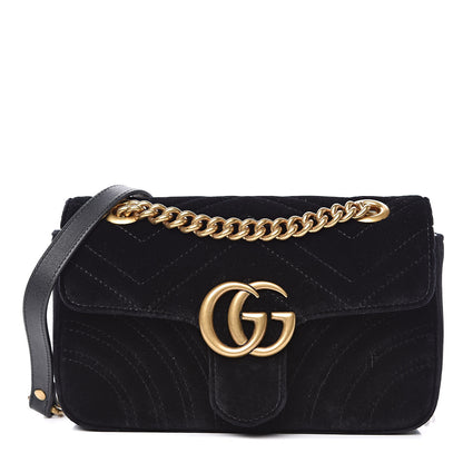 Gucci Velvet Matelasse Mini GG Marmont Shoulder Bag Black 1 of 11