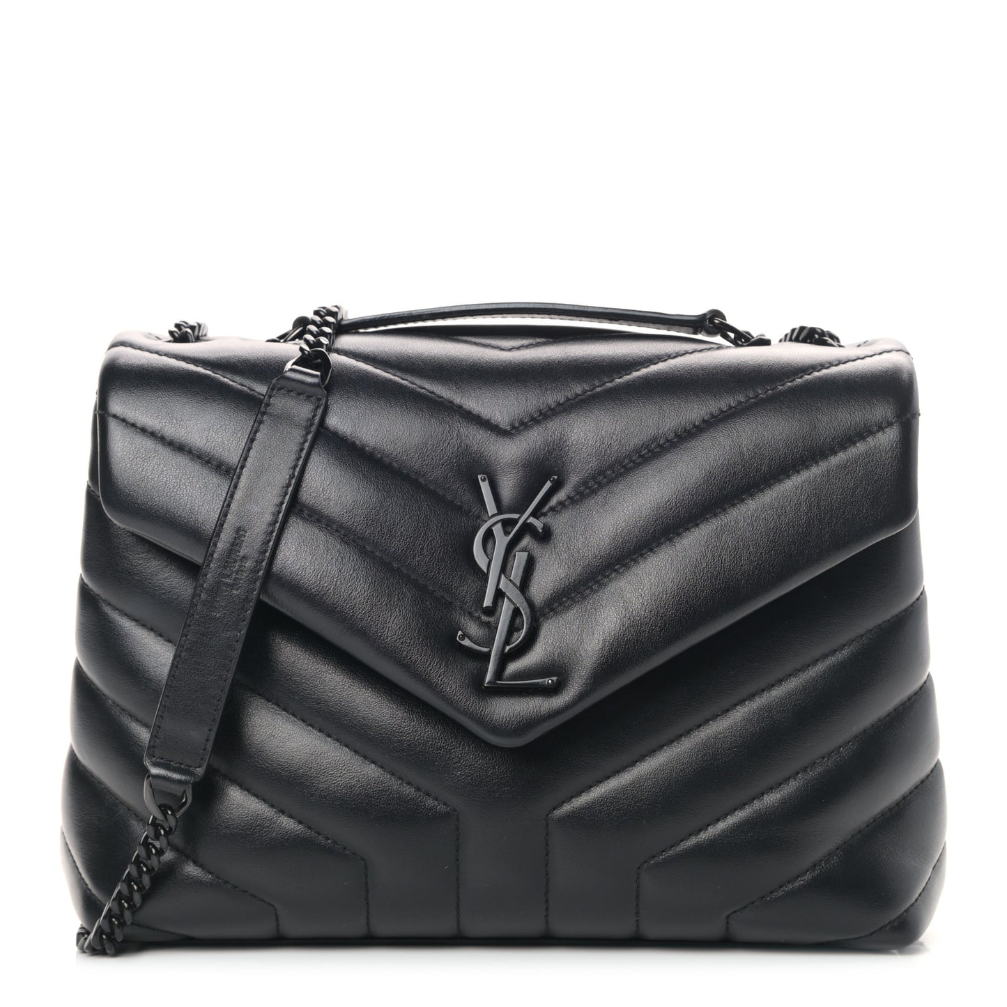 Calfskin Y Quilted Monogram Small Loulou Chain Satchel Black