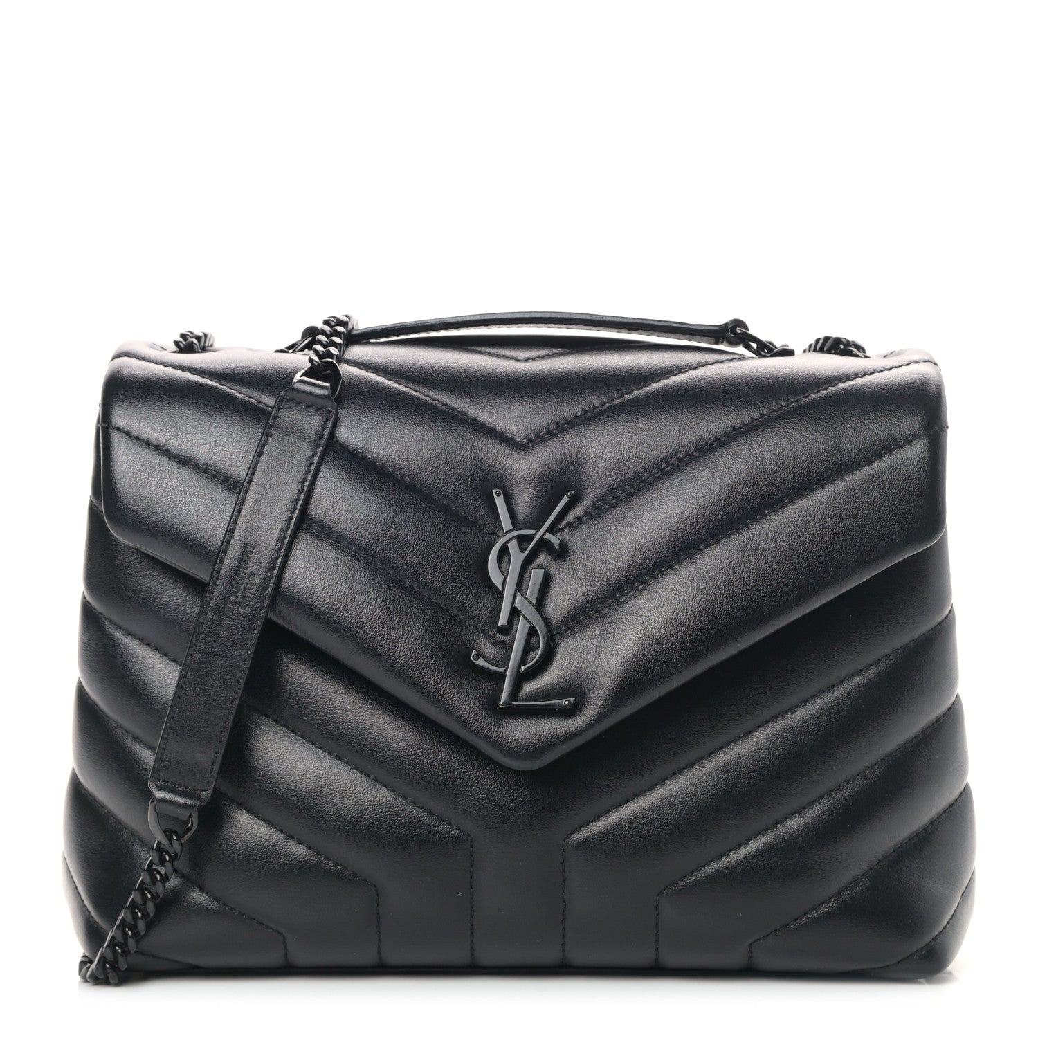 Saint Laurent Calfskin Y Quilted Monogram Small Loulou Chain Satchel Black 1 of 10