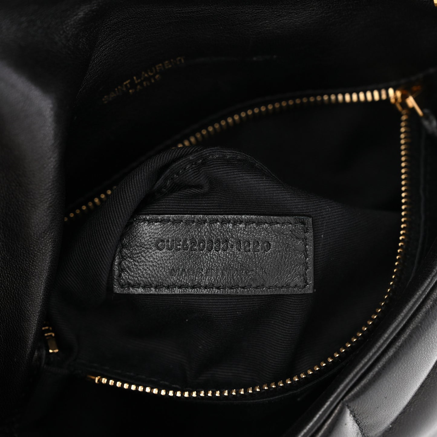 Lambskin Quilted Toy Loulou Puffer Monogram Chain Satchel Black