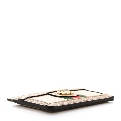 Gucci GG Supreme Monogram Textured Dollar Calfskin Web Ophidia Card Holder Beige Mystic White Oatmeal 4 of 9