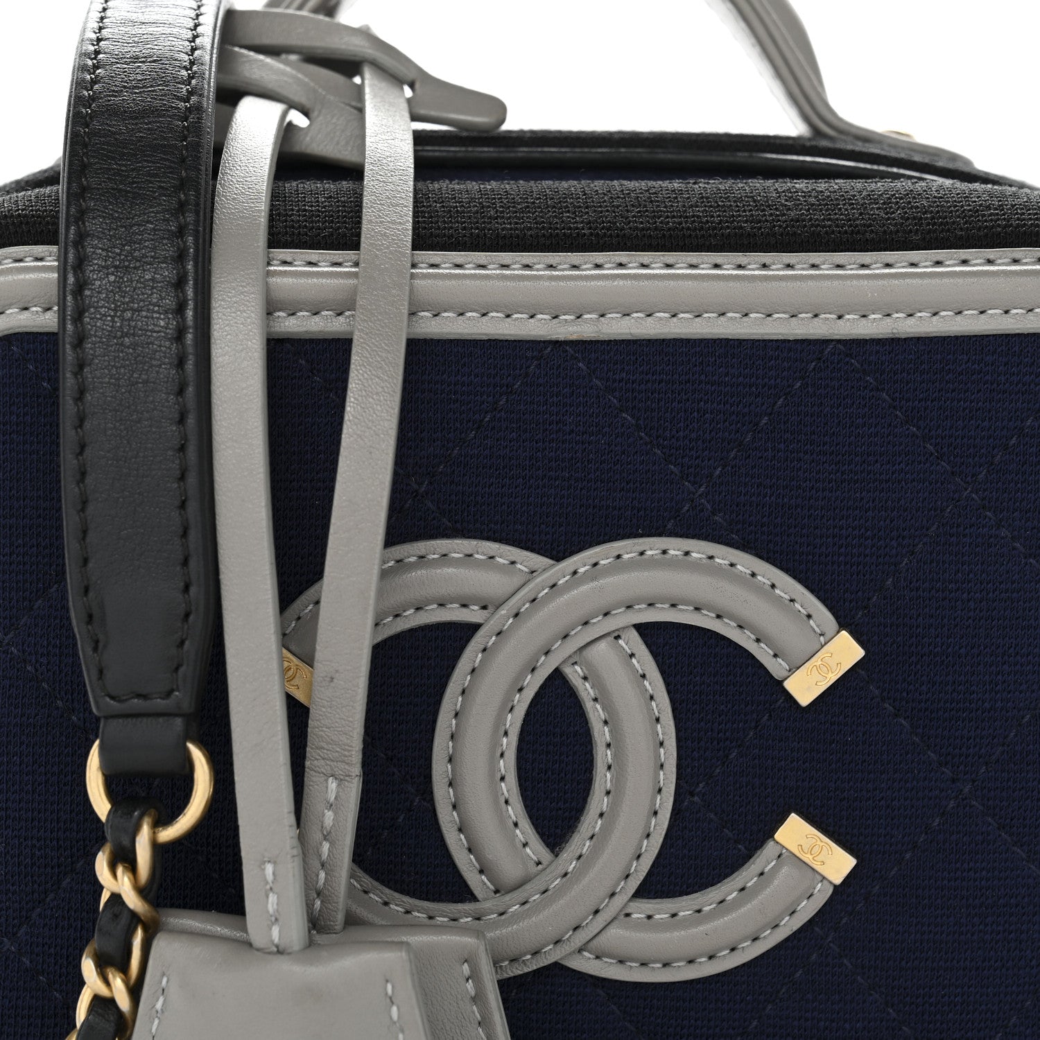 Chanel Jersey Quilted Small CC Filigree Vanity Case Blue Black Grey 8 of 10