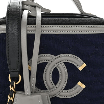 Chanel Jersey Quilted Small CC Filigree Vanity Case Blue Black Grey 8 of 10