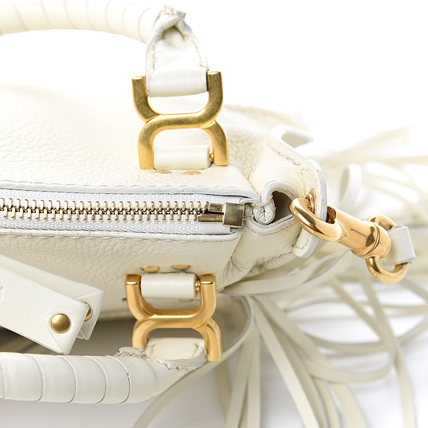Chloe Shiny Small Grain Calfskin Mini Marcie Multi Fringe Satchel Natural White 9 of 13