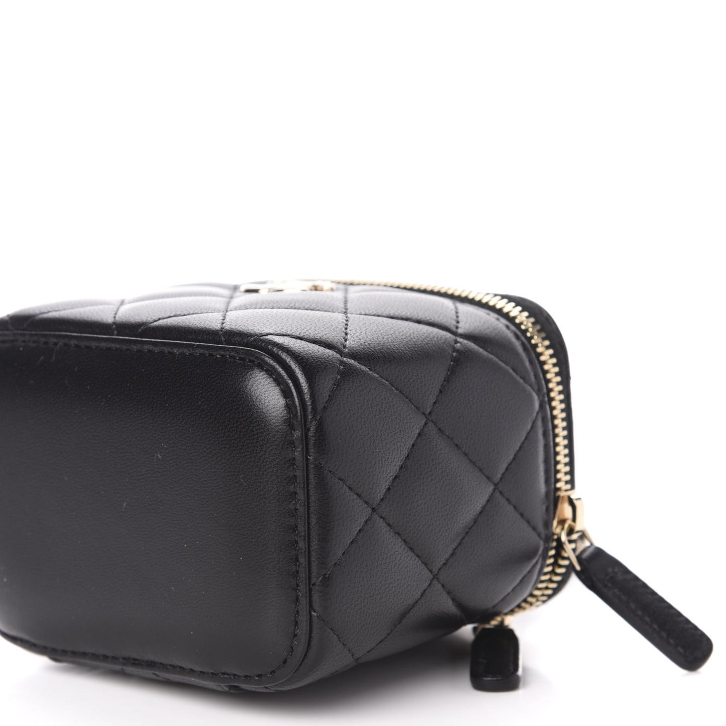 Lambskin Quilted Trendy Mini Vanity Case With Chain Black