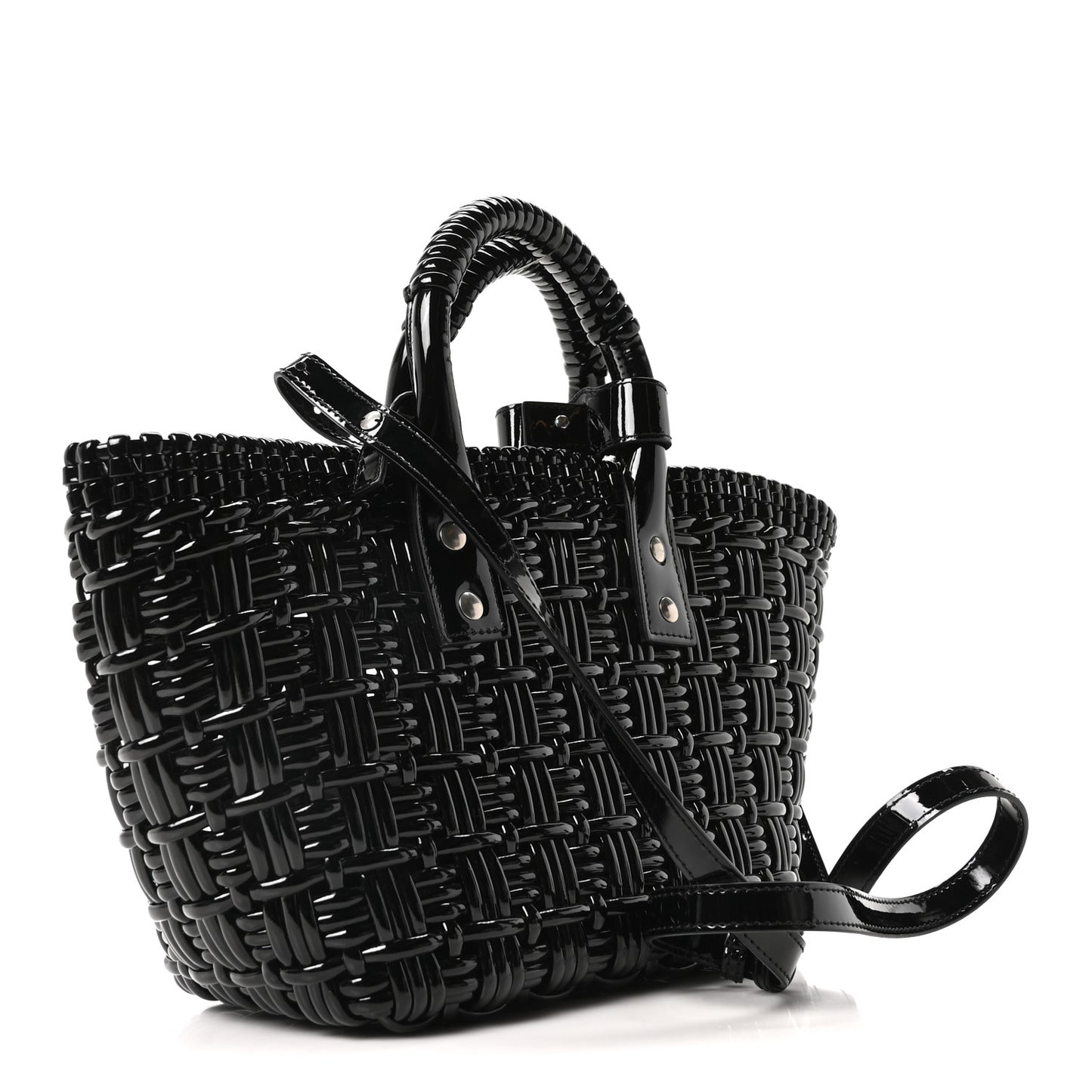 Varnished Faux Calfskin Braided XS Bistro Basket Black