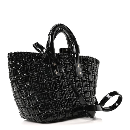 Balenciaga Varnished Faux Calfskin Braided XS Bistro Basket Black 3 of 9
