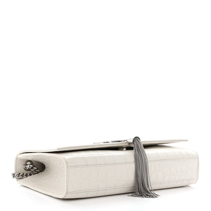 Saint Laurent Calfskin Crocodile Embossed Medium Classic Monogram Kate Tassel Satchel Crema Soft 4 of 13