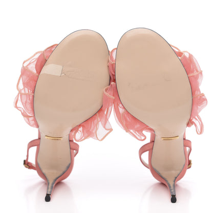 Gucci Tulle Ruffle Mid Heel Slingback Sandals 37.5 Peach White 5 of 13
