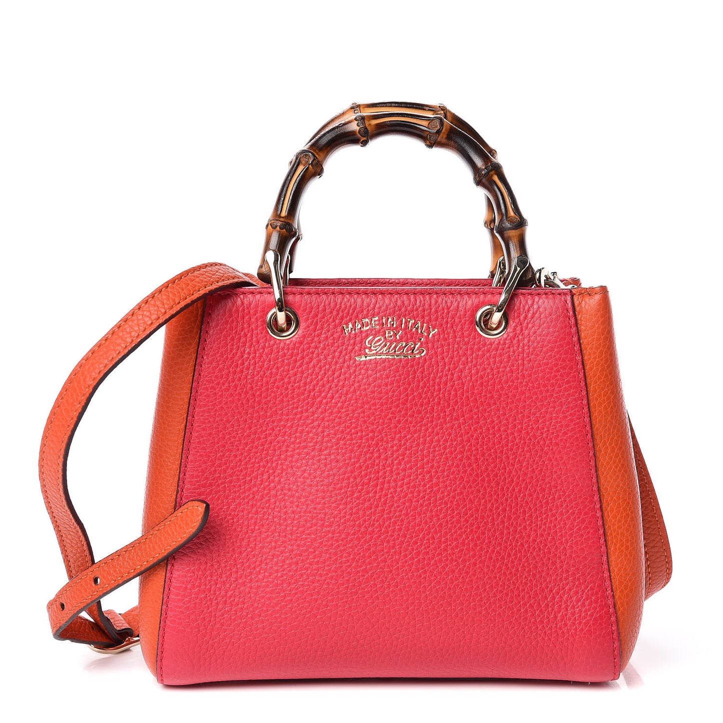 Calfskin Mini Bamboo Shopper Tote Fuchsia Orange