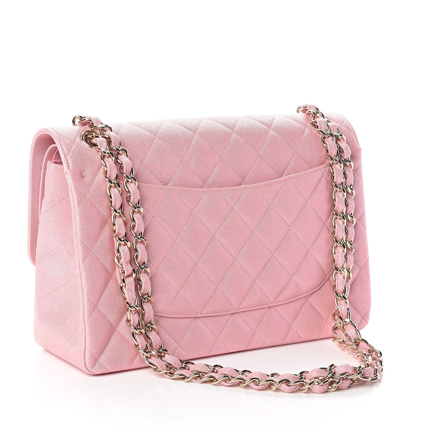 Iridescent Caviar Quilted Jumbo Double Flap Rose Pink