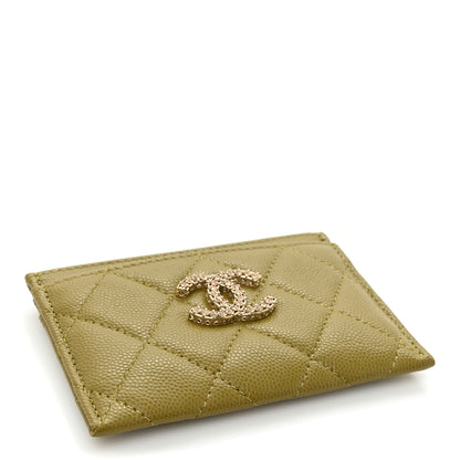Chanel Caviar Quilted Crystal Card Holder Green 4 of 11