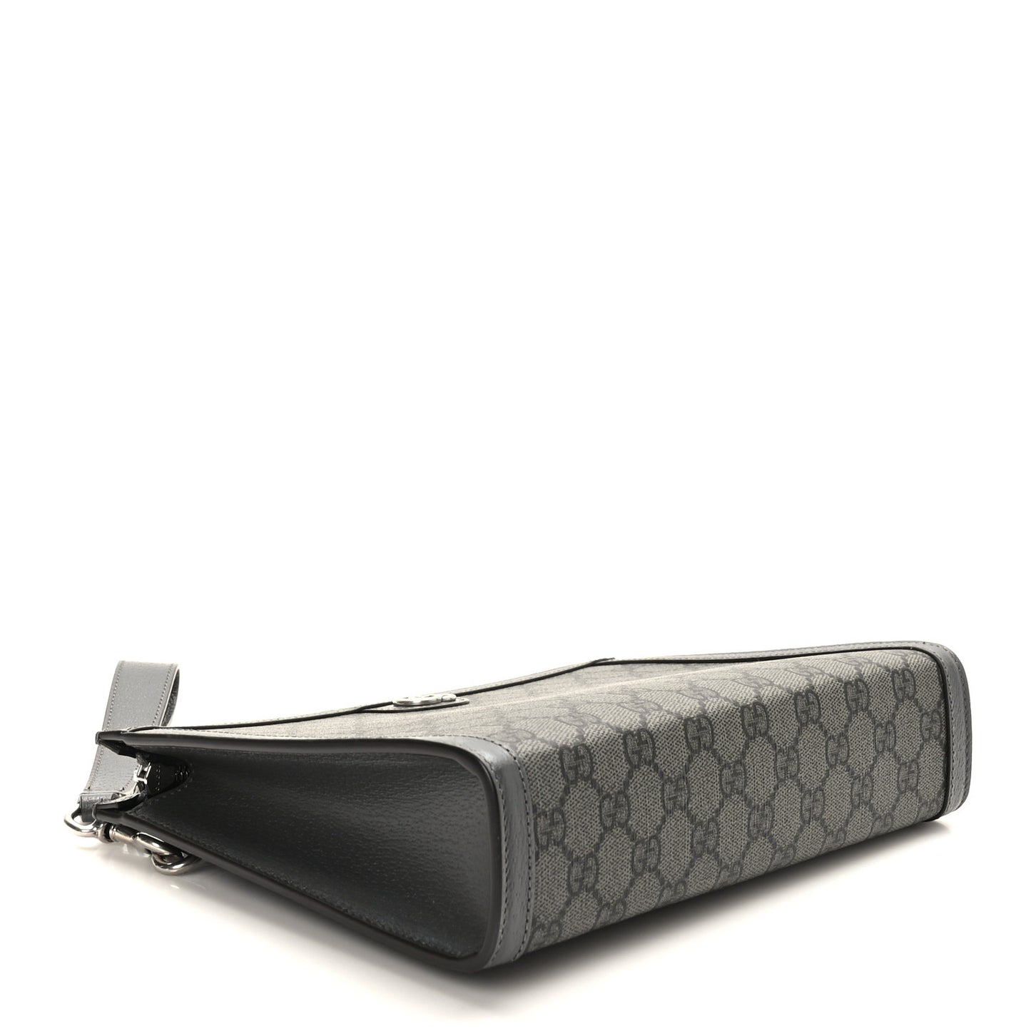 GG Supreme Monogram Textured Dollar Calfskin Ophidia Wristlet Pouch Grey Black Graphite Grey