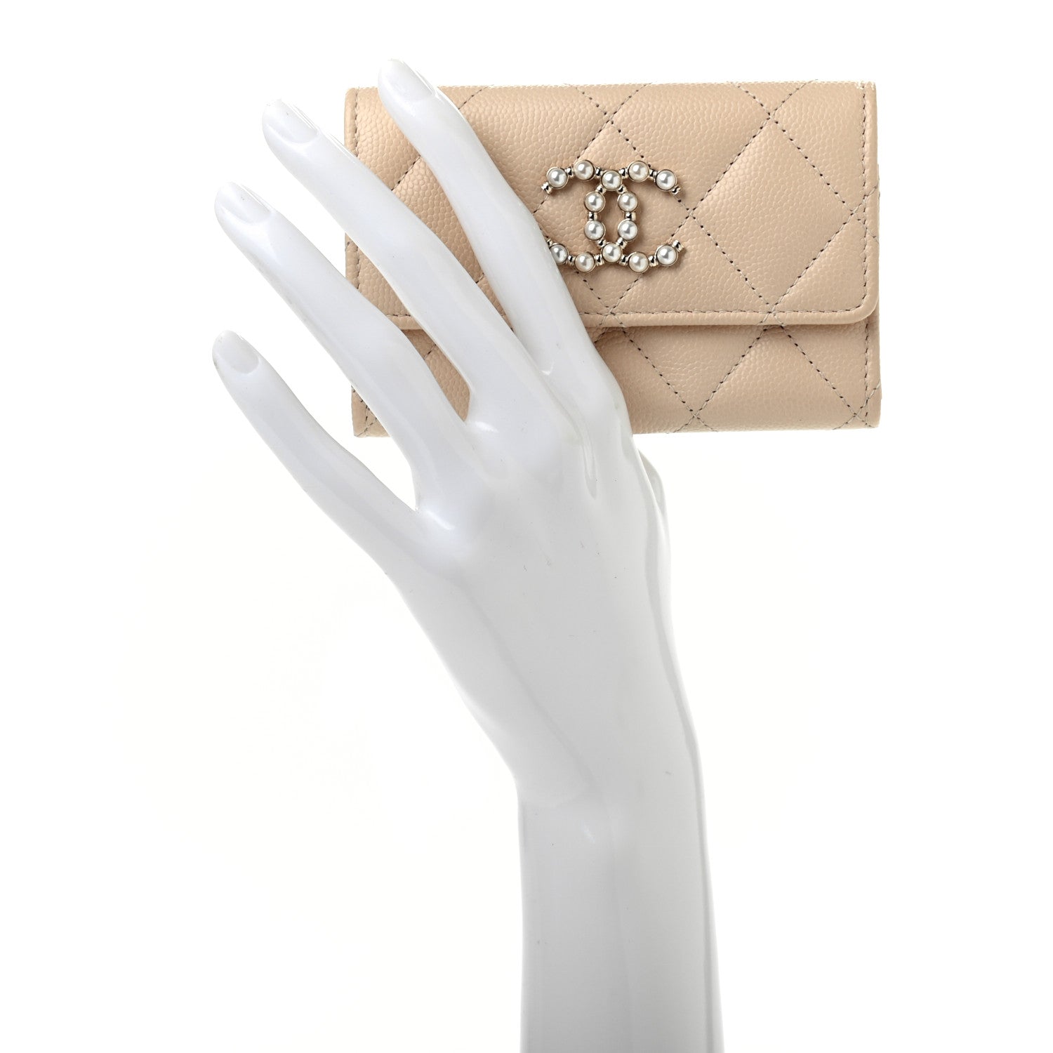 Chanel Caviar Pearl Quilted Coco Candy Flap Card Holder Beige 2 of 8