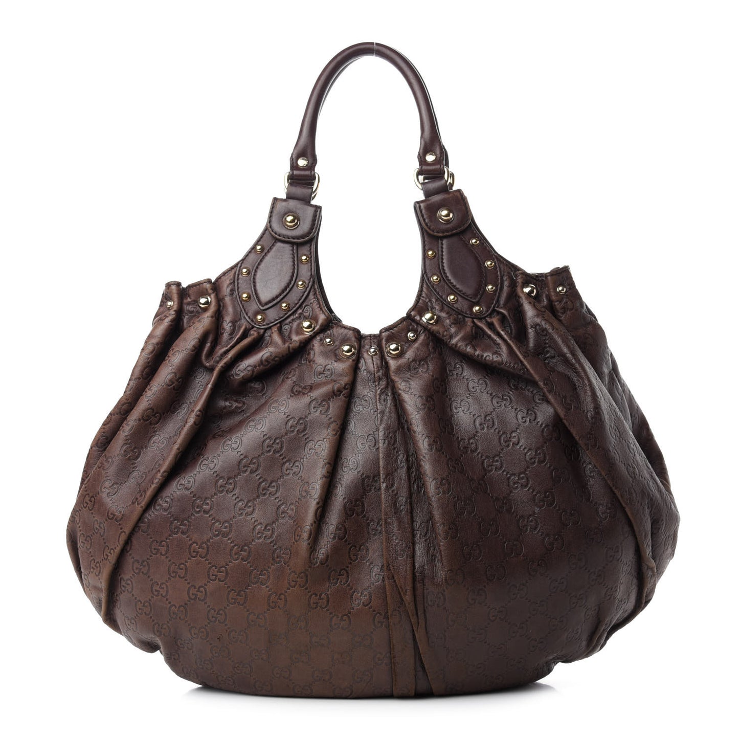 Guccissima Studded Pelham Shoulder Bag Dark Brown