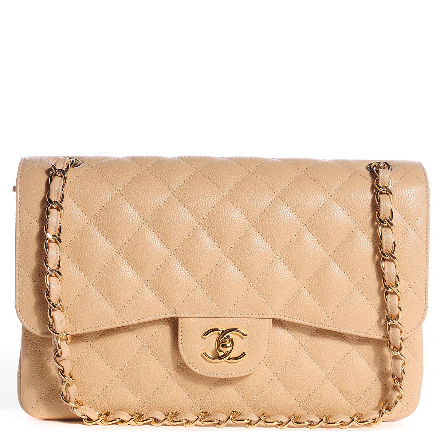 Caviar Jumbo Double Flap Beige Clair