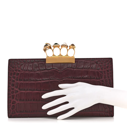 Alexander McQueen Calfskin Crocodile Embossed Knuckle Flat Clutch Burgundy 2 of 7