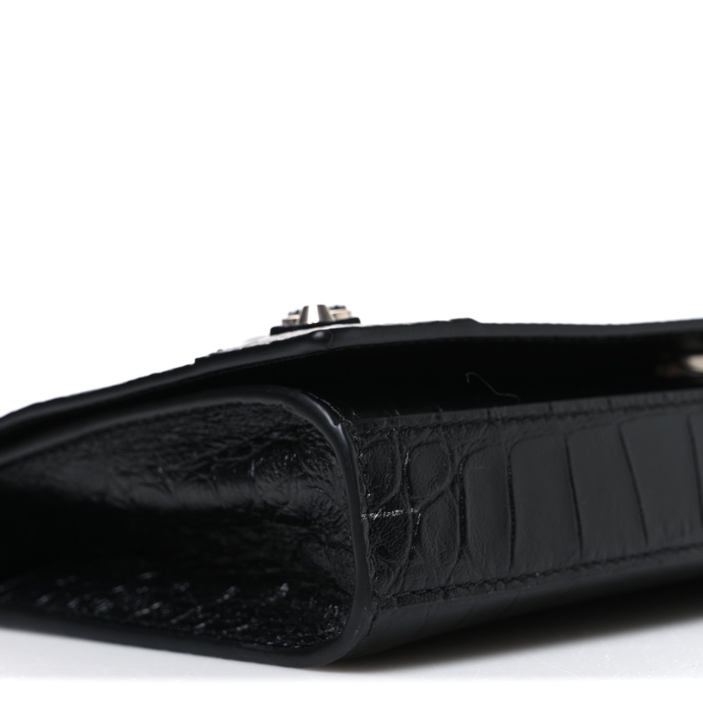 Crocodile Embossed Calfskin Classic Silver Hardware Le City Wallet On Chain Silver