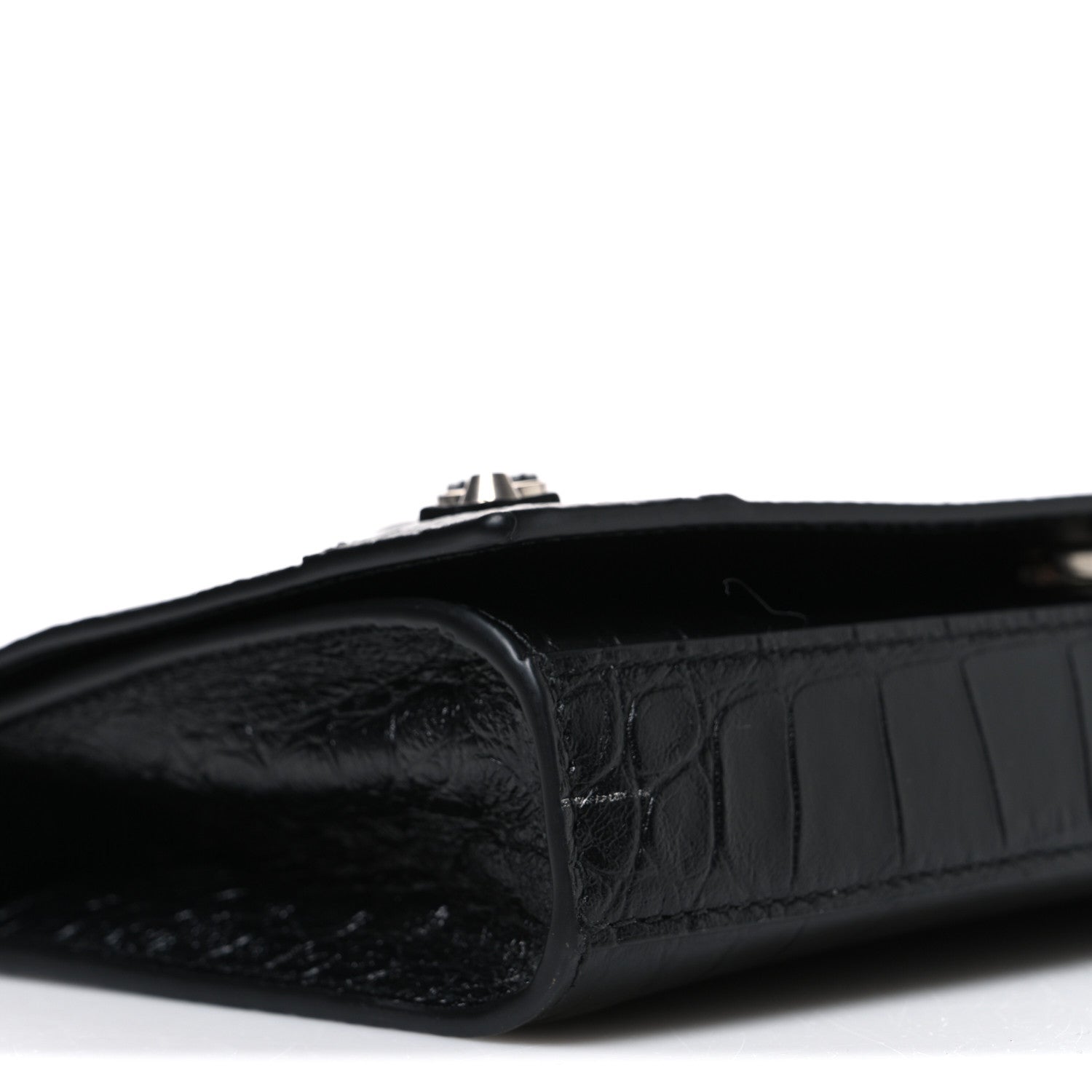 Balenciaga Crocodile Embossed Calfskin Classic Silver Hardware Le City Wallet On Chain Silver 9 of 10