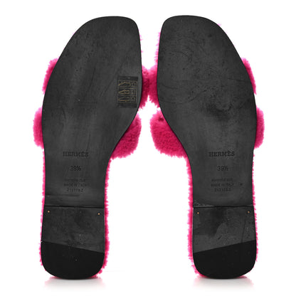 Hermes Woolskin Oran Sandals 39.5 Rose Fuchsia 5 of 7