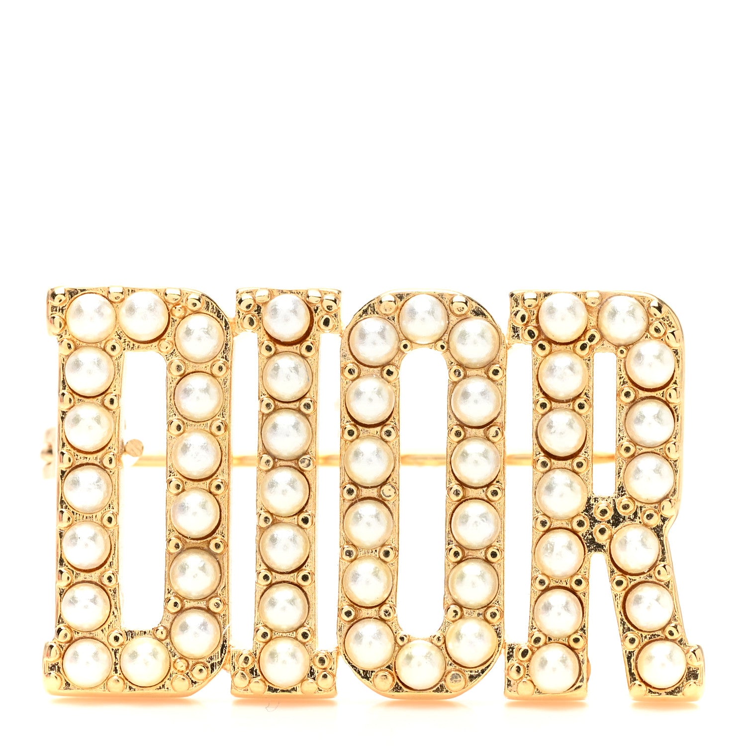 Christian Dior Pearl Dior Logo Brooch Gold 1 of 3