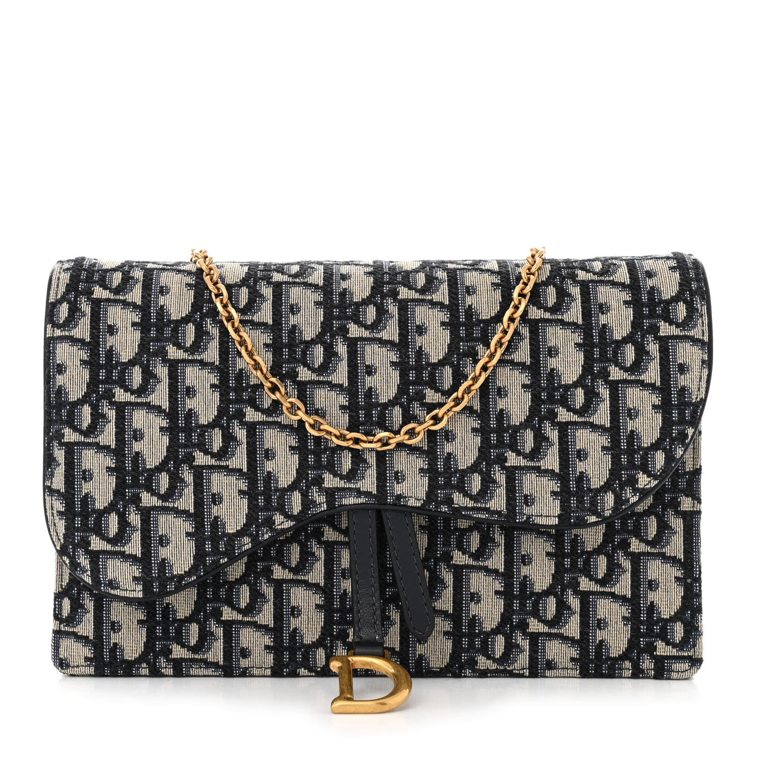 Christian Dior Oblique Saddle Chain Pouch Blue 1 of 9