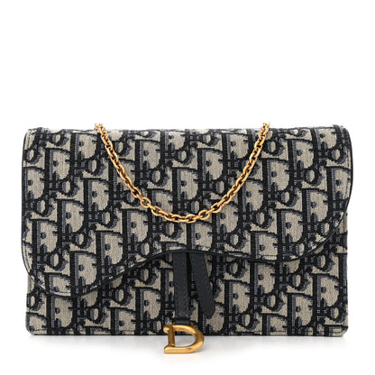 Christian Dior Oblique Saddle Chain Pouch Blue 1 of 9