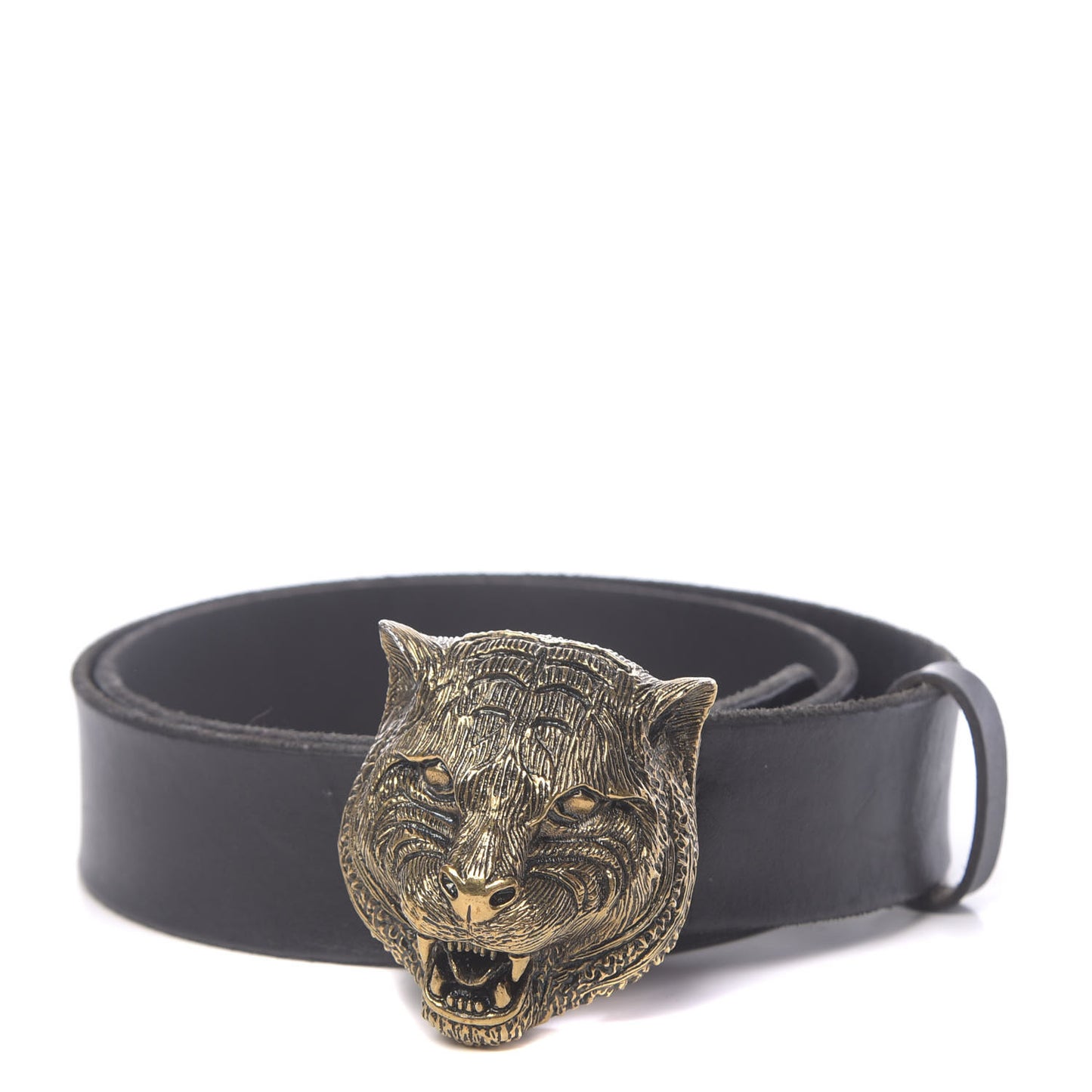 Calfskin Brass Feline Buckle Belt 85 34 Black