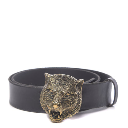 Gucci Calfskin Brass Feline Buckle Belt 85 34 Black 1 of 6
