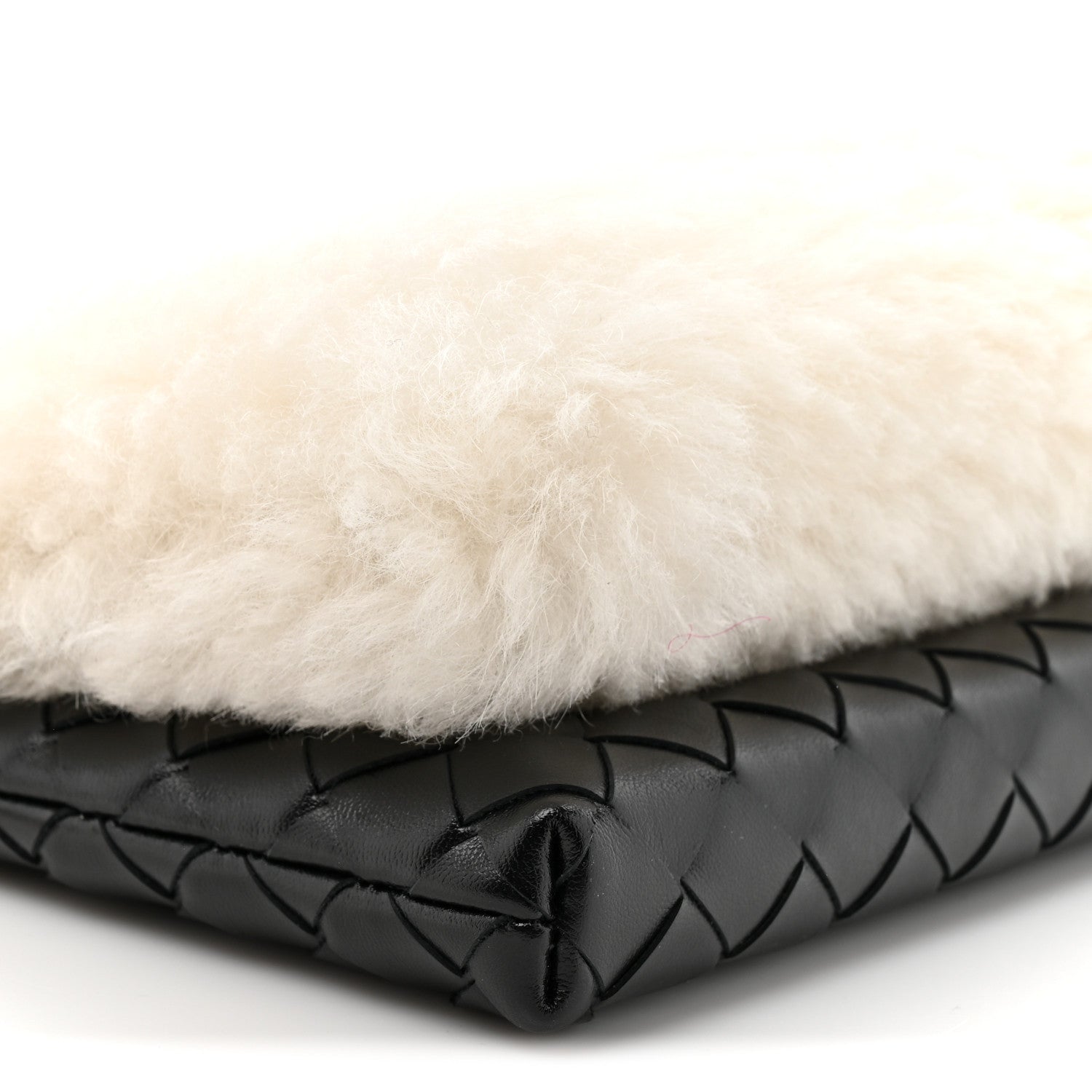 Bottega Veneta Nappa Intrecciato Shearling Andiamo Double Pouch Bag Black White 10 of 10