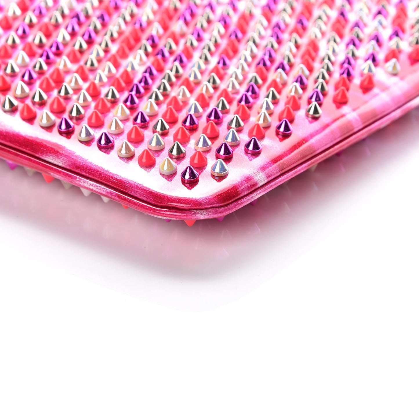 Patent Glittart Studded Loubiposh Chain Clutch Shocking Pink