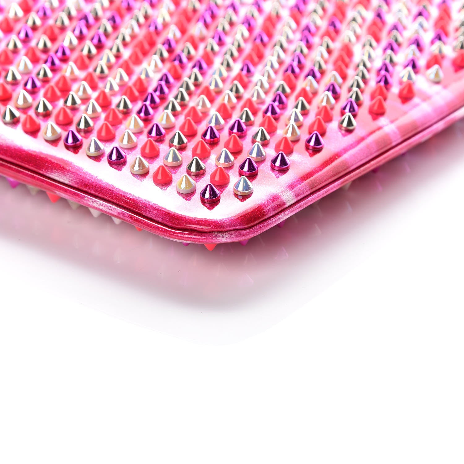 Christian Louboutin Patent Glittart Studded Loubiposh Chain Clutch Shocking Pink 6 of 12