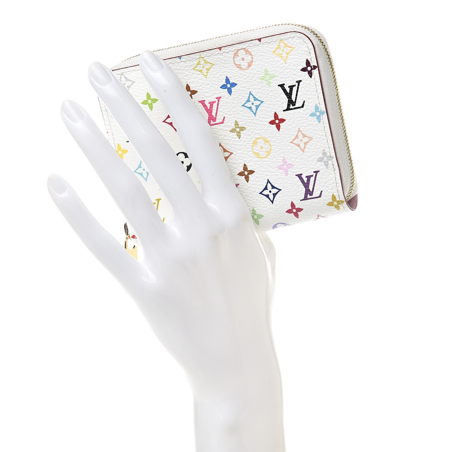 Louis Vuitton Monogram Multicolor Zippy Coin Purse Wallet White Litchi 2 of 8