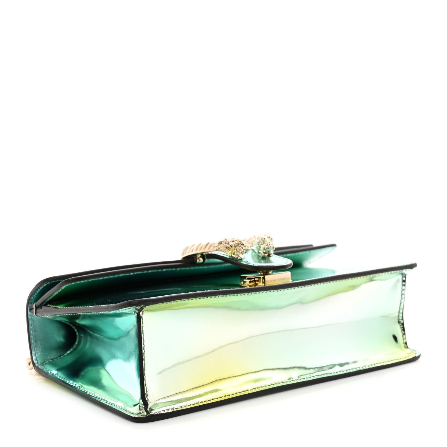 Gucci Piuma Shade Lux Mirrored Calfskin Small Dionysus Shoulder Bag Glacial Yellow Silver 4 of 11
