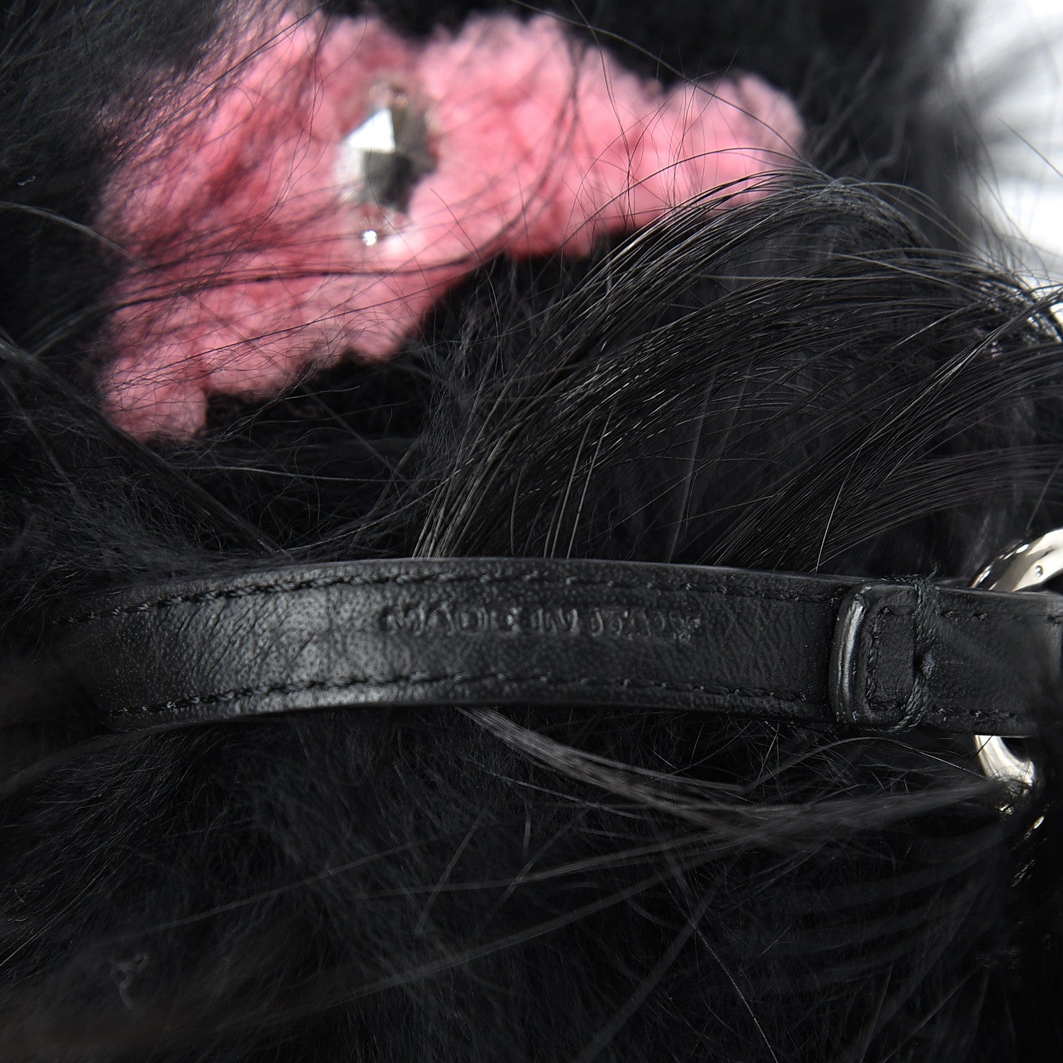 Fendi Fox Fur Shearling Crystal Pinky Punky Monster Bag Bug Charm Black Bubblegum 4 of 5