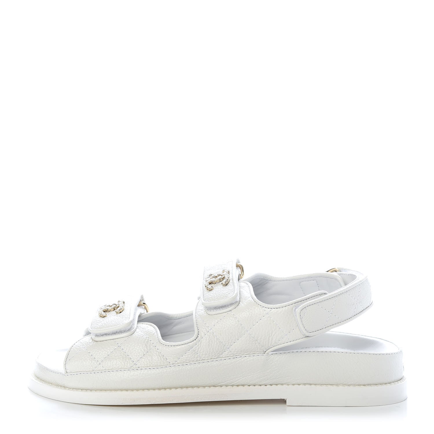 Chanel Grained Calfskin Velcro Dad Sandals 37 White 1 of 11