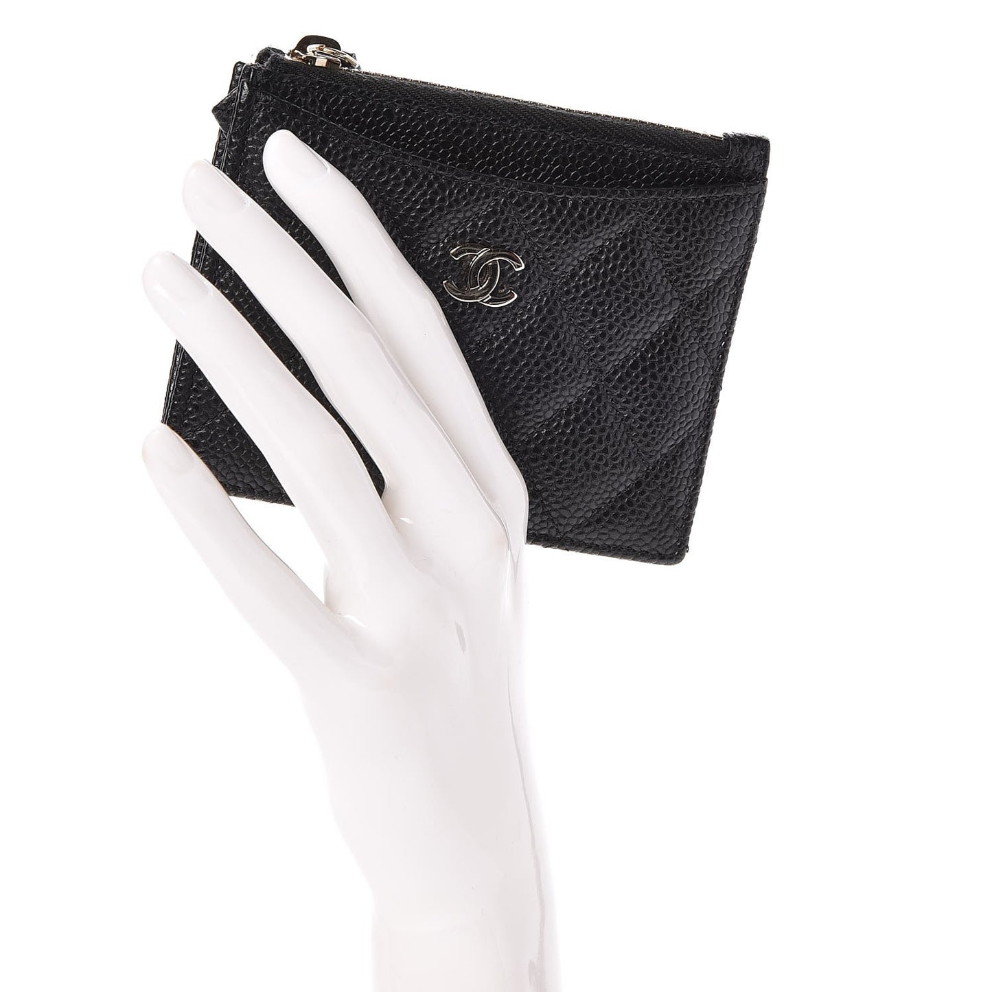 Caviar Quilted CC Zip Card Holder Black