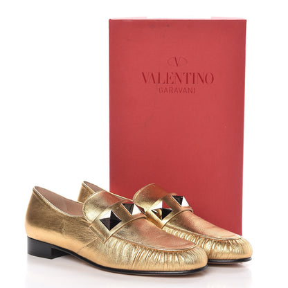 Valentino Garavani Metallic Calfskin Rockstud Loafers 39 Deep Gold 9 of 10