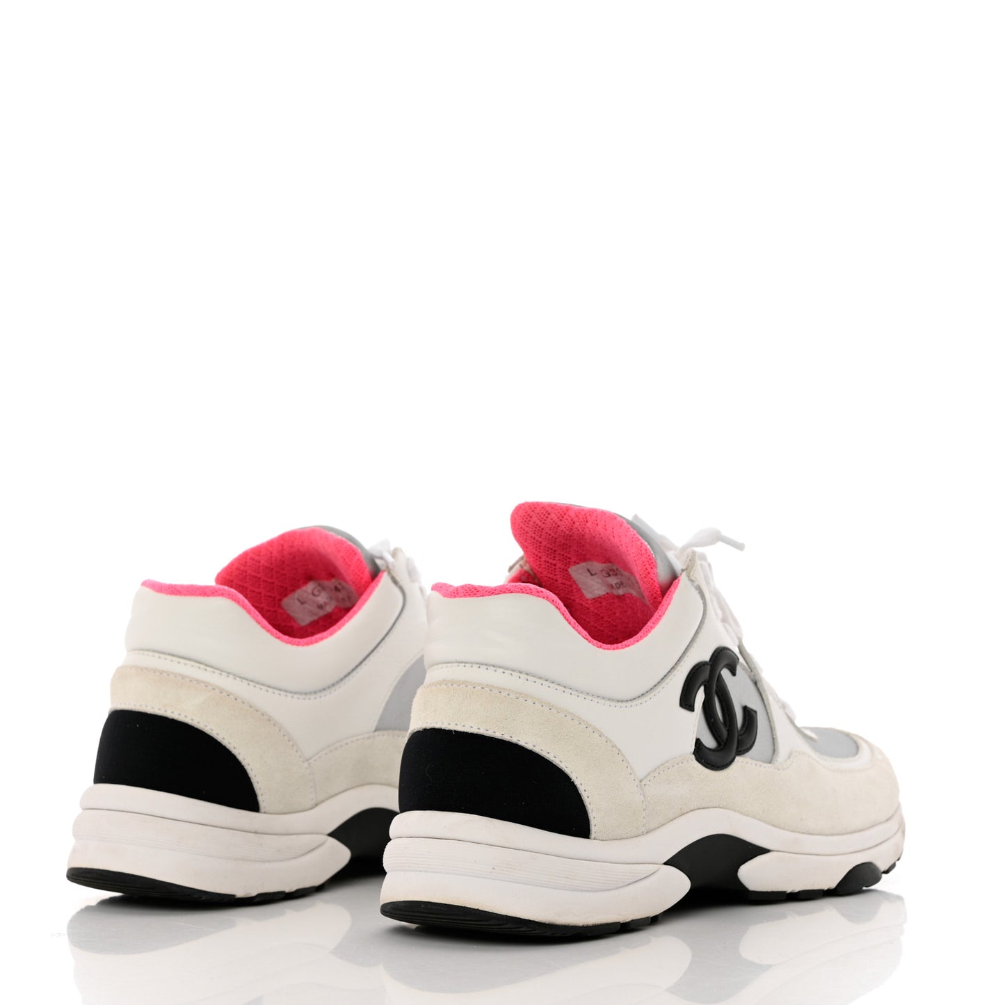 Calfskin Fabric Sneakers 37 White Silver Fluo Pink