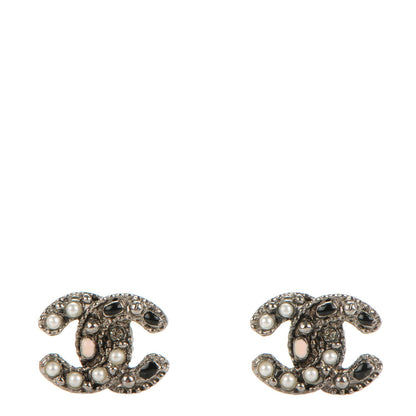 Chanel Ruthenium Crystal CC Earrings Black Pearly White 1 of 5
