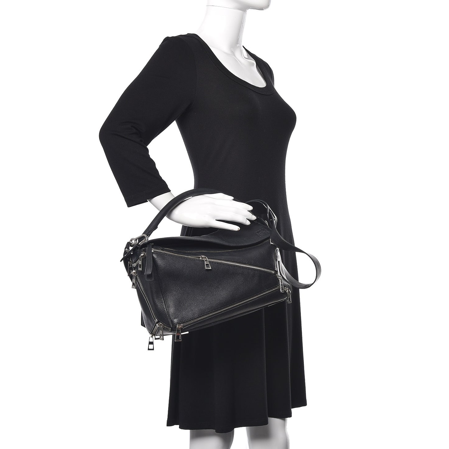 Calfskin Zipper Puzzle Bag Black