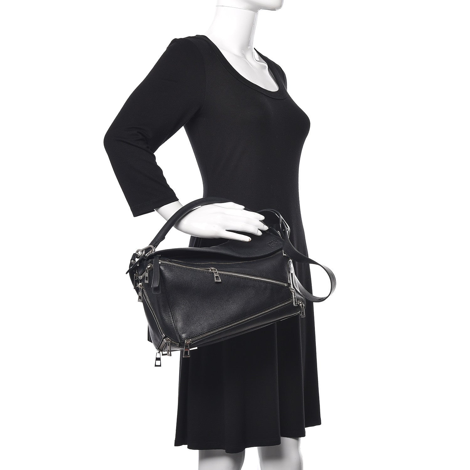 Loewe Calfskin Zipper Puzzle Bag Black 3 of 17